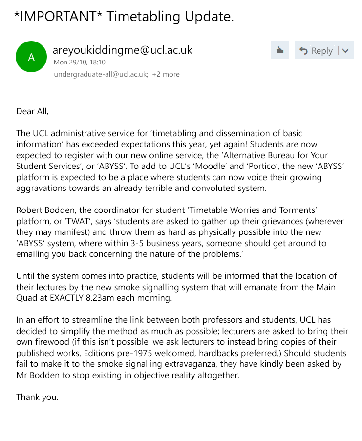 IMPORTANT: Timetabling Update