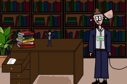 Michael Spence secretly a robot piloted by a smaller, “evil” Michael Spence